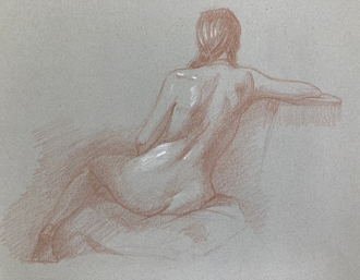 Stratton - Female Back View - Sepia Pencil - 10in x 12in