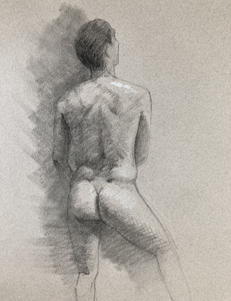 Stratton - Male Back View - Charcoal Pencil - 12in x 9in