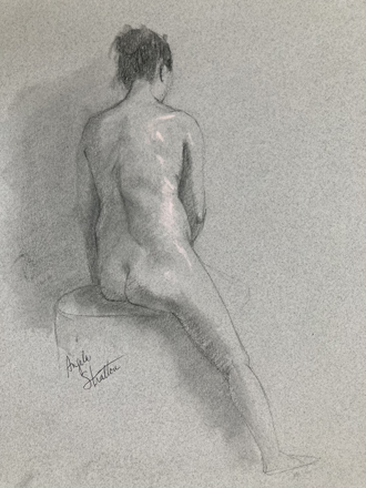Stratton - On Stool - Charcoal Pencil - 14in x 11in